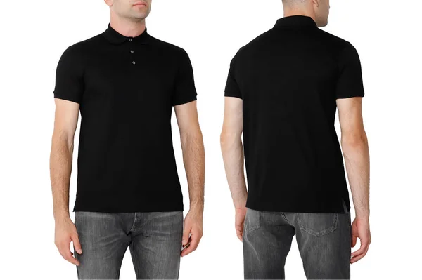 Black Shirt Two Sides Man Layout Isolated White Background Copy — Stockfoto