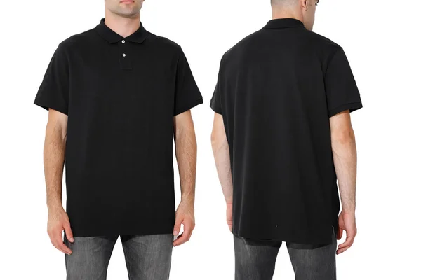 Black Shirt Two Sides Man Layout Isolated White Background Copy — 图库照片