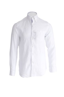 Classic shirt of black silk with long sleeves and pockets on chest in half turn front, side and back