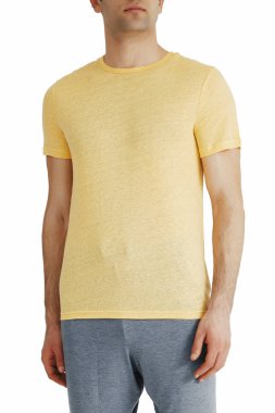 Yellow color men's t-shirts. Design template.Copy space