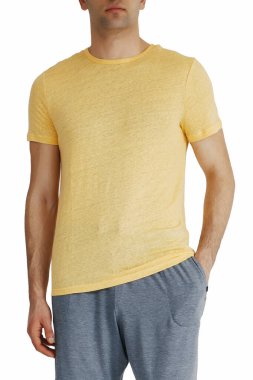 Yellow color men's t-shirts. Design template.Copy space