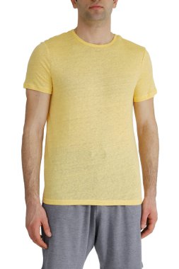 Yellow color men's t-shirts. Design template.Copy space