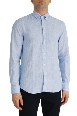 Classic shirt of black silk with long sleeves and pockets on chest in half turn front, side and back