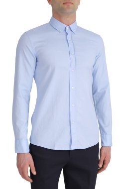 Classic shirt of black silk with long sleeves and pockets on chest in half turn front, side and back