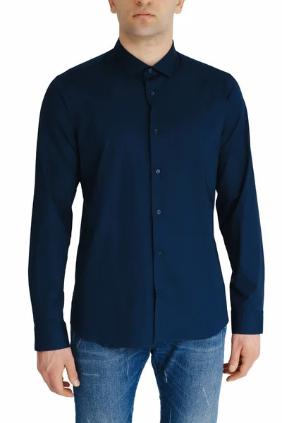 Classic Shirt Black Silk Long Sleeves Pockets Chest Half Turn — 图库照片