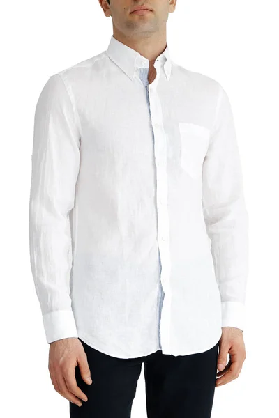Classic Shirt Black Silk Long Sleeves Pockets Chest Half Turn — Zdjęcie stockowe