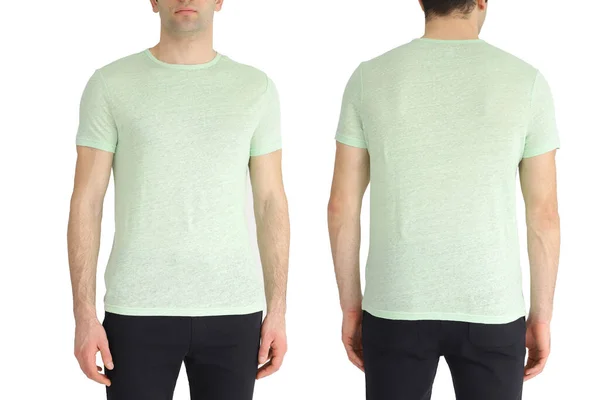 Mint Shirt Two Sides White Isolated Background Copy Space — 图库照片