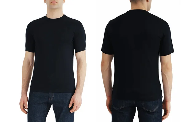 Black Shirt Two Sides White Isolated Background Copy Space — Stockfoto