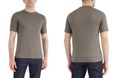 Brown T-shirt on two sides on a white isolated background, copy space