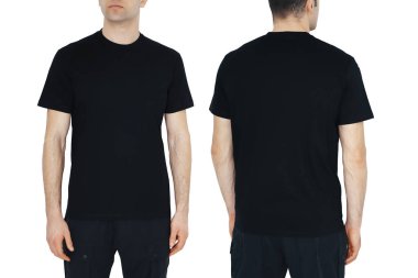 Fotokopi alanı olan siyah tişörtlerin iki yüzü