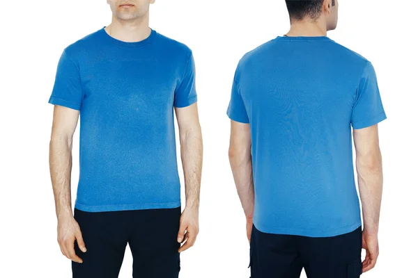 Två Sidor Mäns Blå Shirts Mockup Designa Mall Mockup — Stockfoto