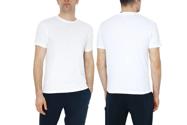 Två Sidor Vita Shirts Med Kopieringsutrymme Grå Bakgrund — Stockfoto