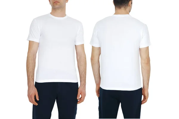 Två Sidor Vita Shirts Med Kopieringsutrymme Grå Bakgrund — Stockfoto