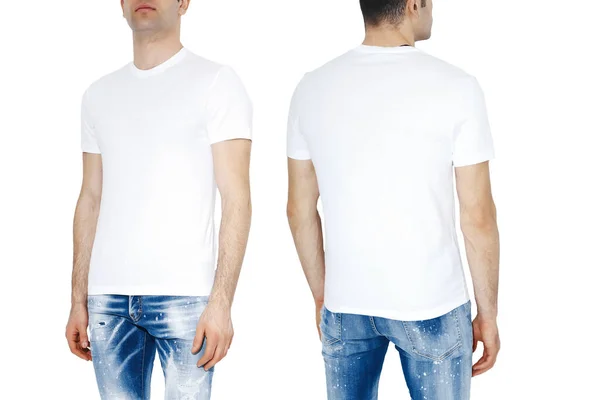 Deux Côtés Shirts Blancs Avec Espace Copie Sur Fond Gris — Photo