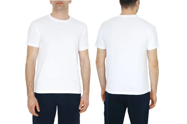 白色T恤衫的两面 有灰色背景的复制空间 — 图库照片