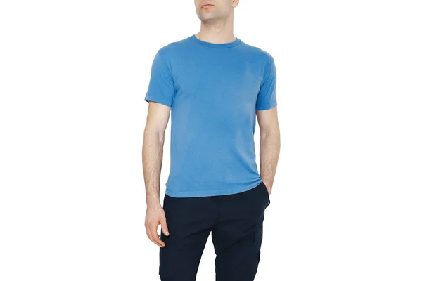 男人的蓝色T恤衫是假的 设计所需费用 — 图库照片