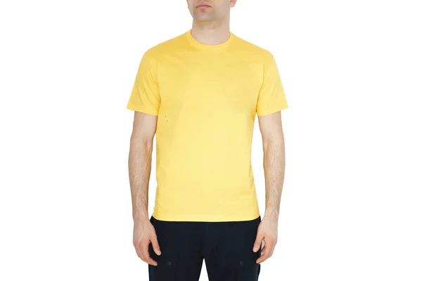 Erkek Sarı Tişörtleri Maketi Tasarım Şablonu Model — Stok fotoğraf
