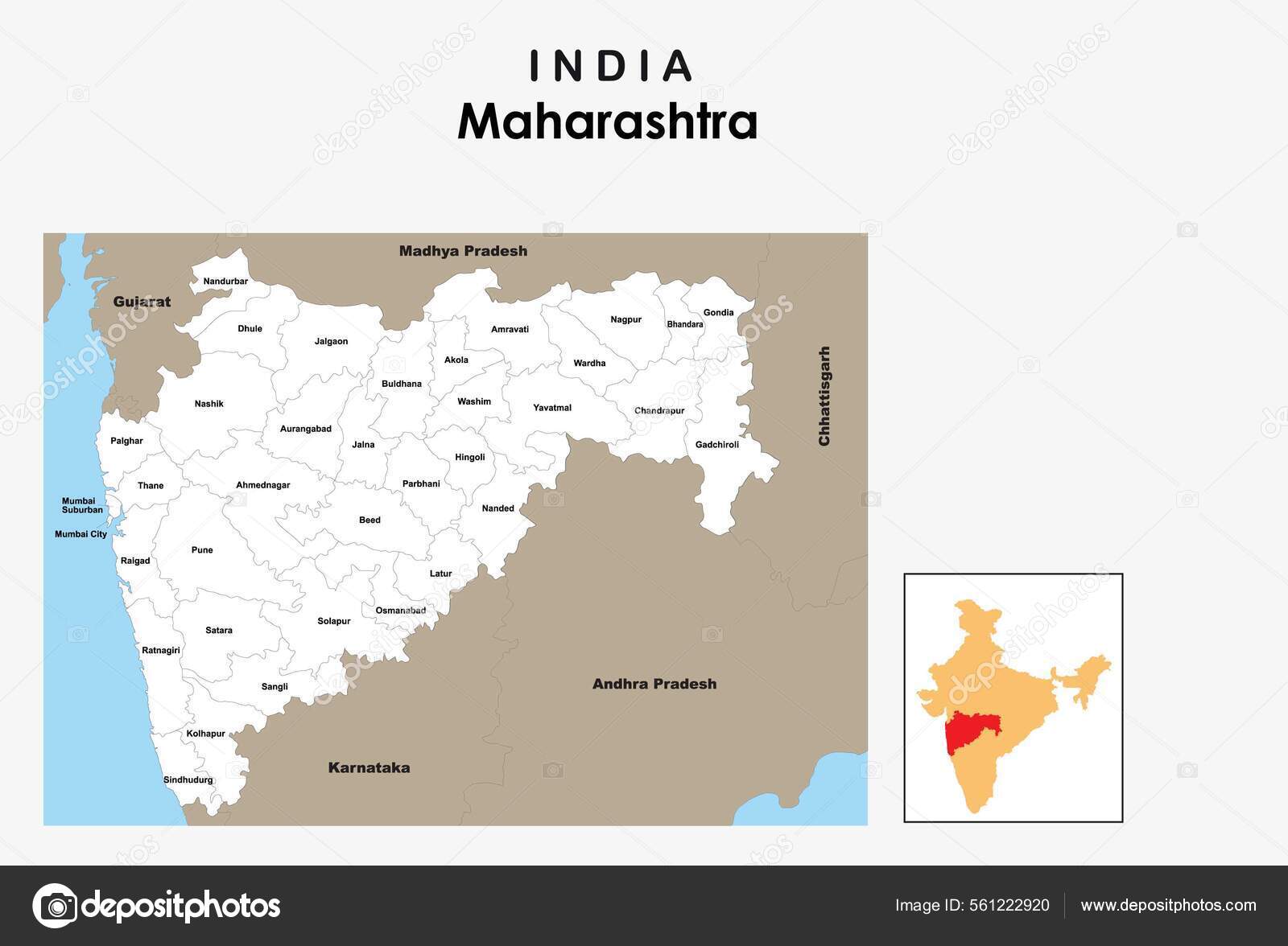 Map Of Maharashtra With Directions Maharashtra Map Vector Art Stock Images | Depositphotos
