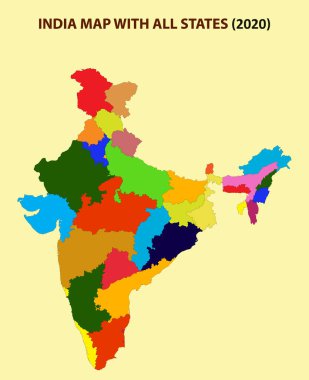 Hindistan 'ın yeni haritasında eyalet adı var. Hindistan haritası 2020. Hindistan 'da yeni eyalet bölümü..
