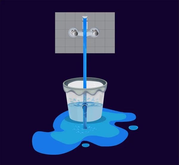 Water Afval Van Het Lopen Kraan Verspilling Van Water Thema — Stockvector