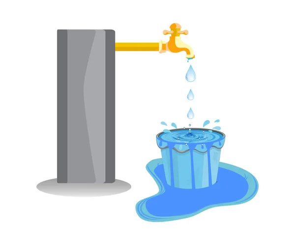 Wastage Water Theme Gaspillage Eau Robinet Cours Exécution Comme Seau — Image vectorielle