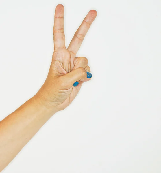 Zafer işareti kadın el izole — Stok fotoğraf
