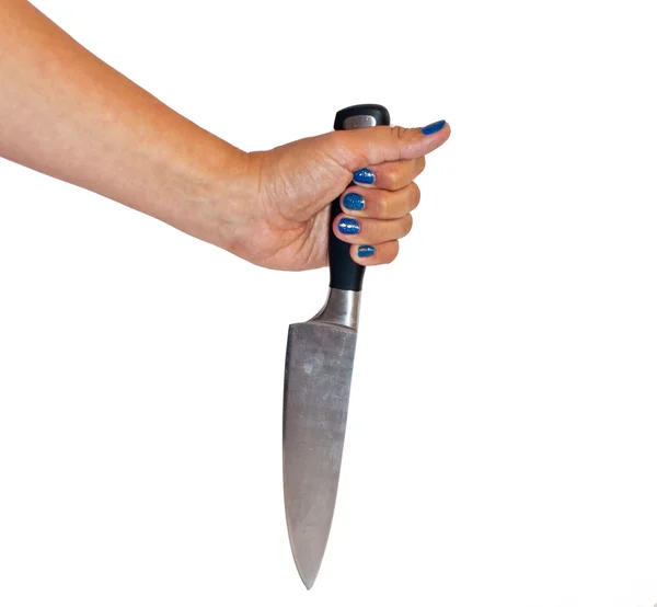 Femme main avec couteau vers le bas isolé — Photo