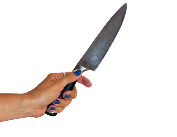 Kobieta ręki z nożem się na białym tle — Zdjęcie stockowe