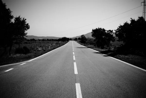 Estrada rural em preto e branco — Fotografia de Stock