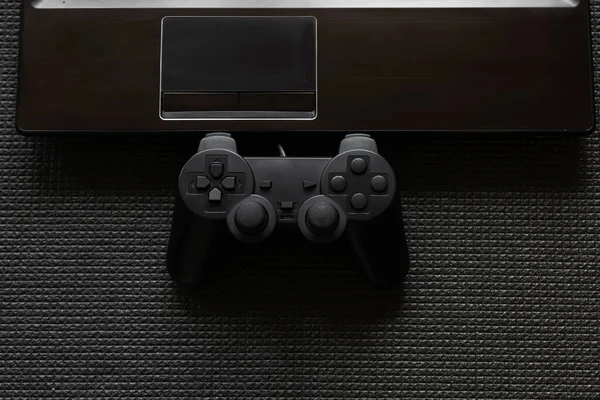 Gamepad Controller Notizbuch Auf Schwarzem Hintergrund Intelligente Technik — Stockfoto