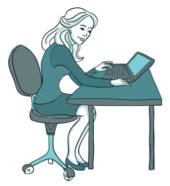 Dizüstü bilgisayarda çalışan genç bir kadın.