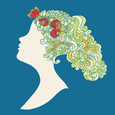 жінка силует з квітами в swirly волосся