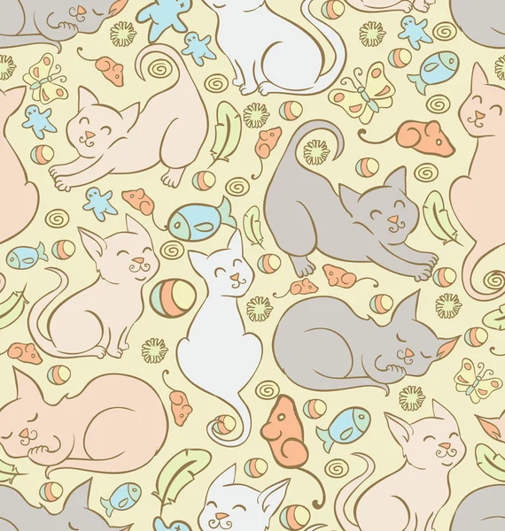 Pattern with playing cats — Stock Vector