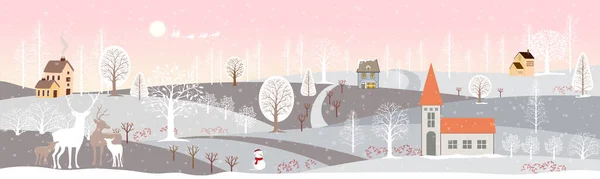 Panoramic Winter Landscape Vector Illustration Horizontal Banner Winter Landscape Countryside — Stock Vector