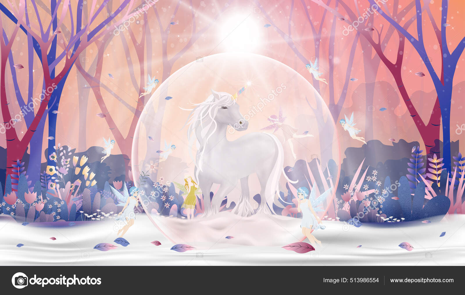 Beautiful magical winter wonderland landscape. Digital art Stock