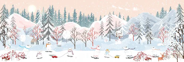 Happy New Year 2022 Winter Landscape City Polar Bear Celebrating — Stock Vector