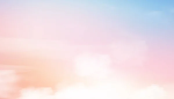 ピンク オレンジのパステルトーンのふわふわの雲とカラフルな曇りの空 春や夏のファンタジー魔法の日没の空 休日のバナーのためのベクトルイラスト甘い背景 — ストックベクタ