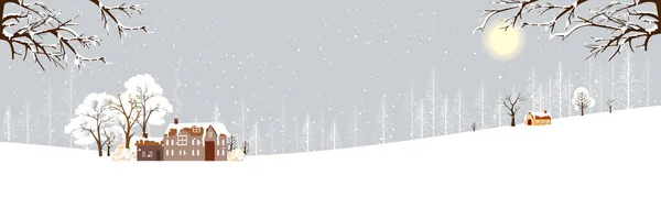 Pemandangan Musim Dingin Dengan Salju Yang Serakah Vector Illustration Wonderland - Stok Vektor