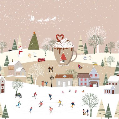 Kırsal arka planda kusursuz kış manzarası, sonsuz yatay sancak, ev ve çam ağacıyla kaplı kış harikalar diyarı, Noel ve yeni yılı kutlamak için zemin