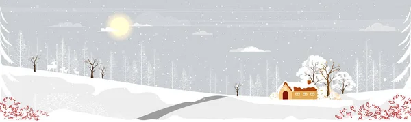 Pemandangan Musim Dingin Dengan Salju Yang Serakah Vector Illustration Wonderland - Stok Vektor