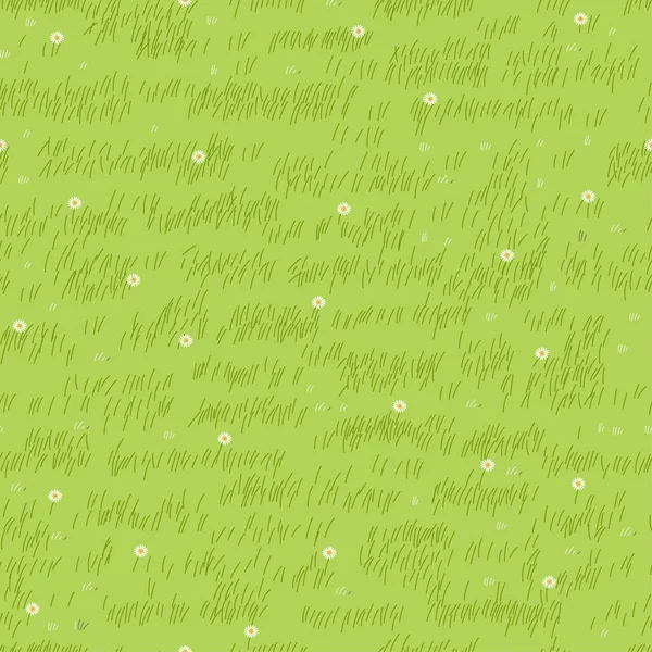 Rasengras Gänseblümchen Nahtlosen Hintergrund Vector Cartoon Natur Grüne Exposition Nette — Stockvektor