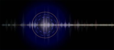 Dijital ses dalgaları mavi, mor, pembe, turuncu, teknoloji veya deprem dalgaları siyah zemin üzerinde, vektör fütüristik dinamik müzik görselleştirmesi, çok renkli müzik endüstrisi için tasarım