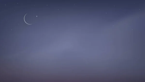 Croissant Islamique Lune Avec Ciel Bleu Foncé Brumeux Vecteur Belle — Image vectorielle