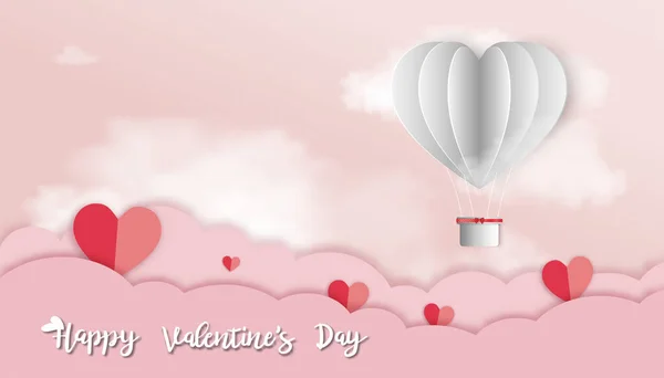 Feliz Día San Valentín Saludo Fondo Estilo Corte Papel Con — Vector de stock