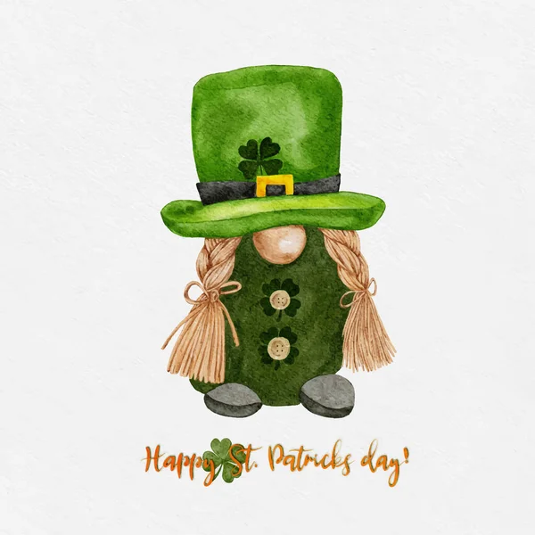 Patrick Day Leprechaun Four Leaves Clovers Greeting Card Gnomes Shamrock — 스톡 벡터