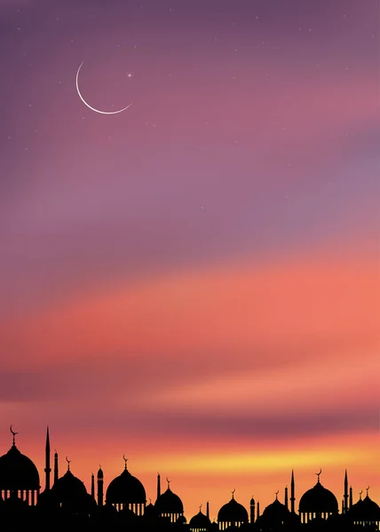 Mosques Dome Twilight Dust Sky Vertical Sunset Orange Sky Crescent — Stock Vector
