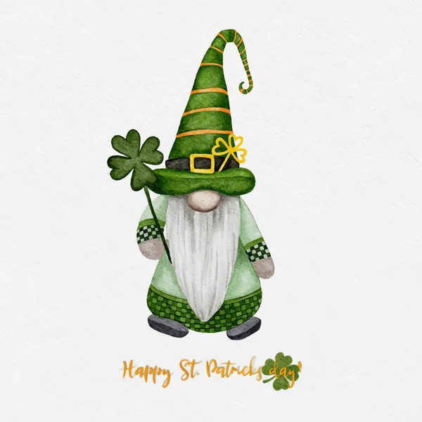 Patrick Day Leprechaun Four Leaves Clovers Greeting Card Gnomes Shamrock — 스톡 벡터