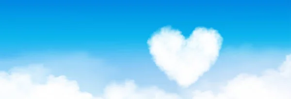 蓝天与心形 斑纹云彩背景 矢量漫画与卷云 概念情人节与节日的爱 背景广阔地平线在春天 夏天的早晨 — 图库矢量图片