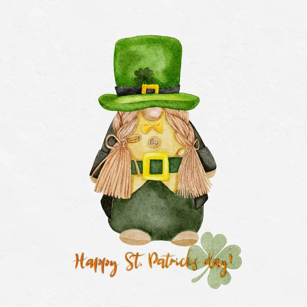 Patrick Day Leprechaun Four Leaves Clovers Greeting Card Gnomes Shamrock — стоковий вектор