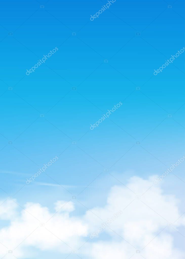 Blue sky with altostratus clouds background,Vector Cartoon sky with cirrus clouds, Concept all seasonal vertical banner in sunny day spring and summer in the morning.3DVector illustration of nature